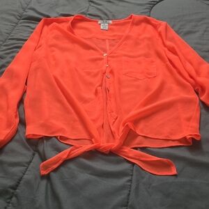 Deb Bright Orange Button-Up Blouse